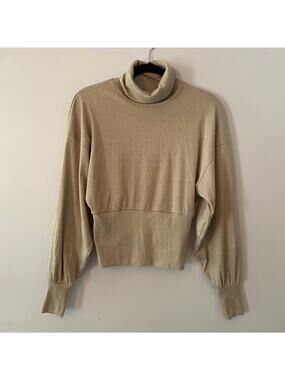 We The Free Cream Tan Shimmer Turtleneck Mockneck Sweater Pullover Women size XS
